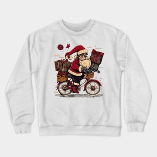 Santa Claus riding a bike with gifts Crewneck Sweatshirt